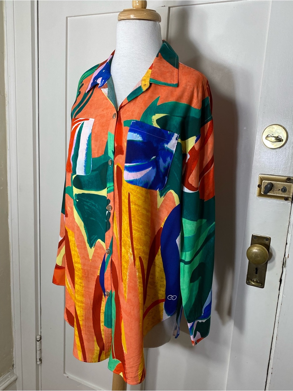 CALIA by Carrie Underwood Abstract Coverup Long Button-Down Shirt S